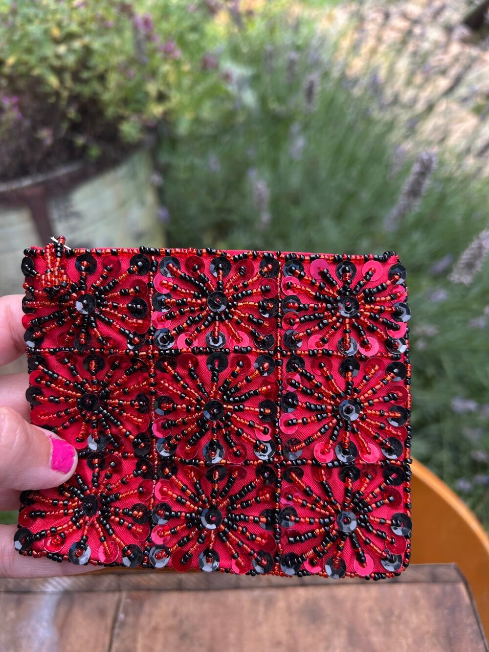 Coin Purse Red Sparkly beaded Sequin Coin Purse Wallet Red Black Accessory